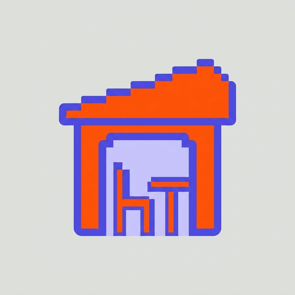 Ilustración abstracta de un taller de muebles con una silla y una mesa
